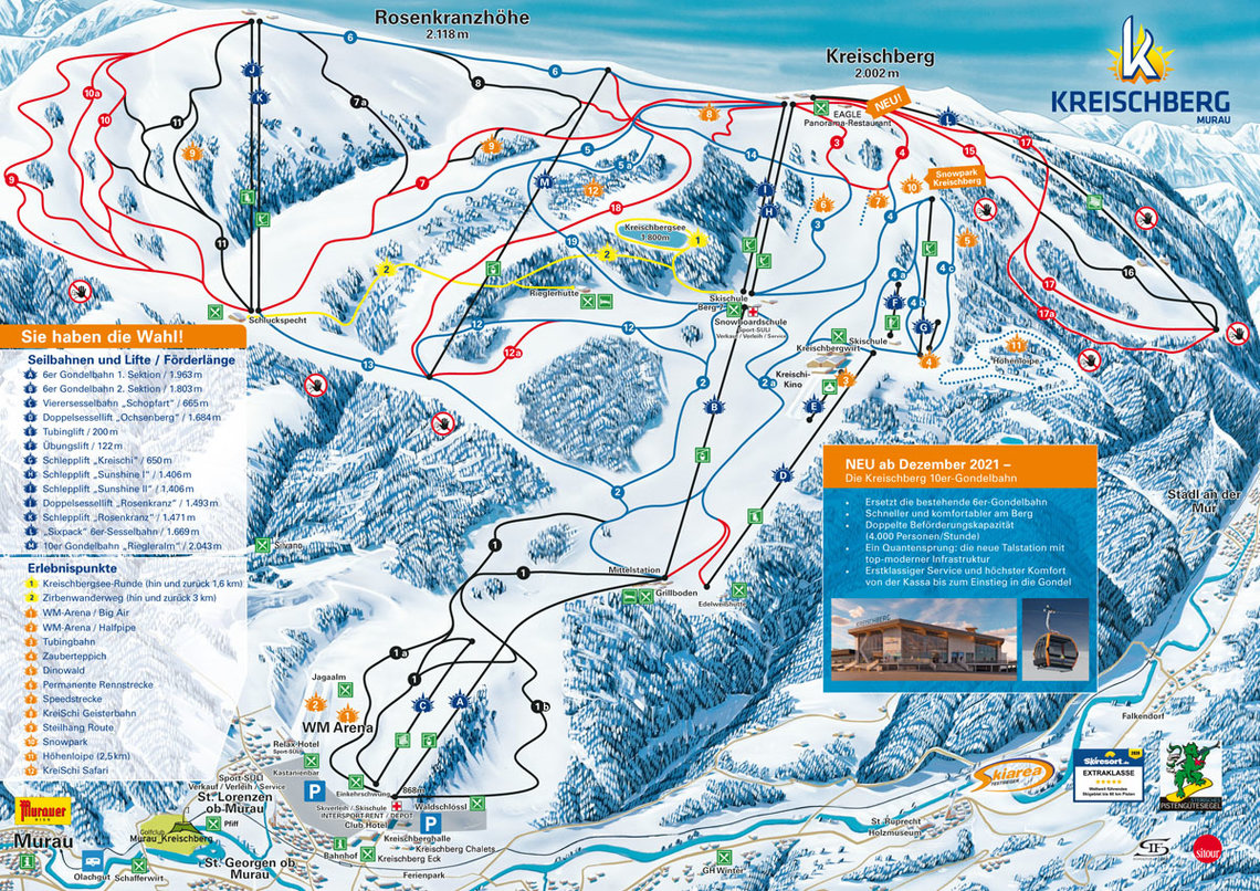 Pistenpanorama Skigebiet Kreischberg in der Region Murau-Kreischberg