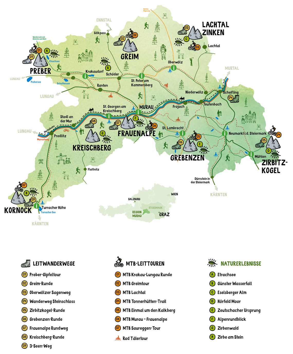 Bezirkskarte von Murau in der Steiermark
