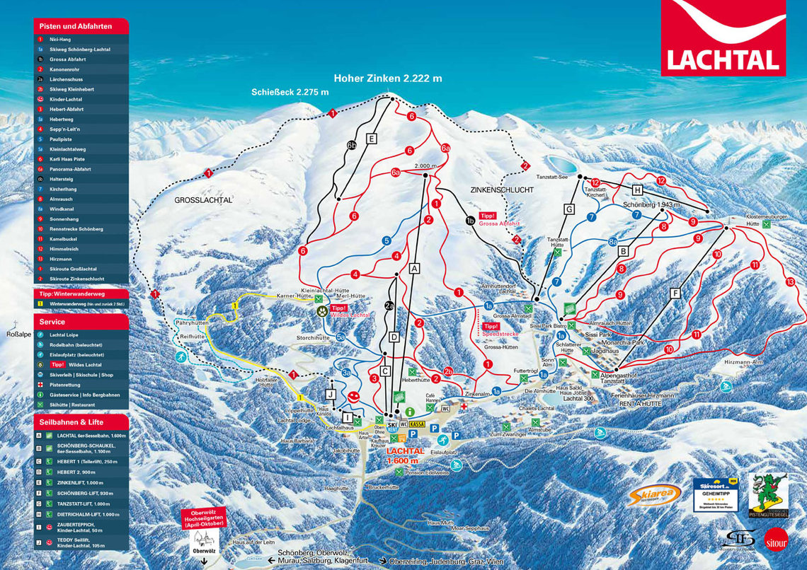 Pistenpanorama Skigebiet Lachtal in der Region Murau-Kreischberg